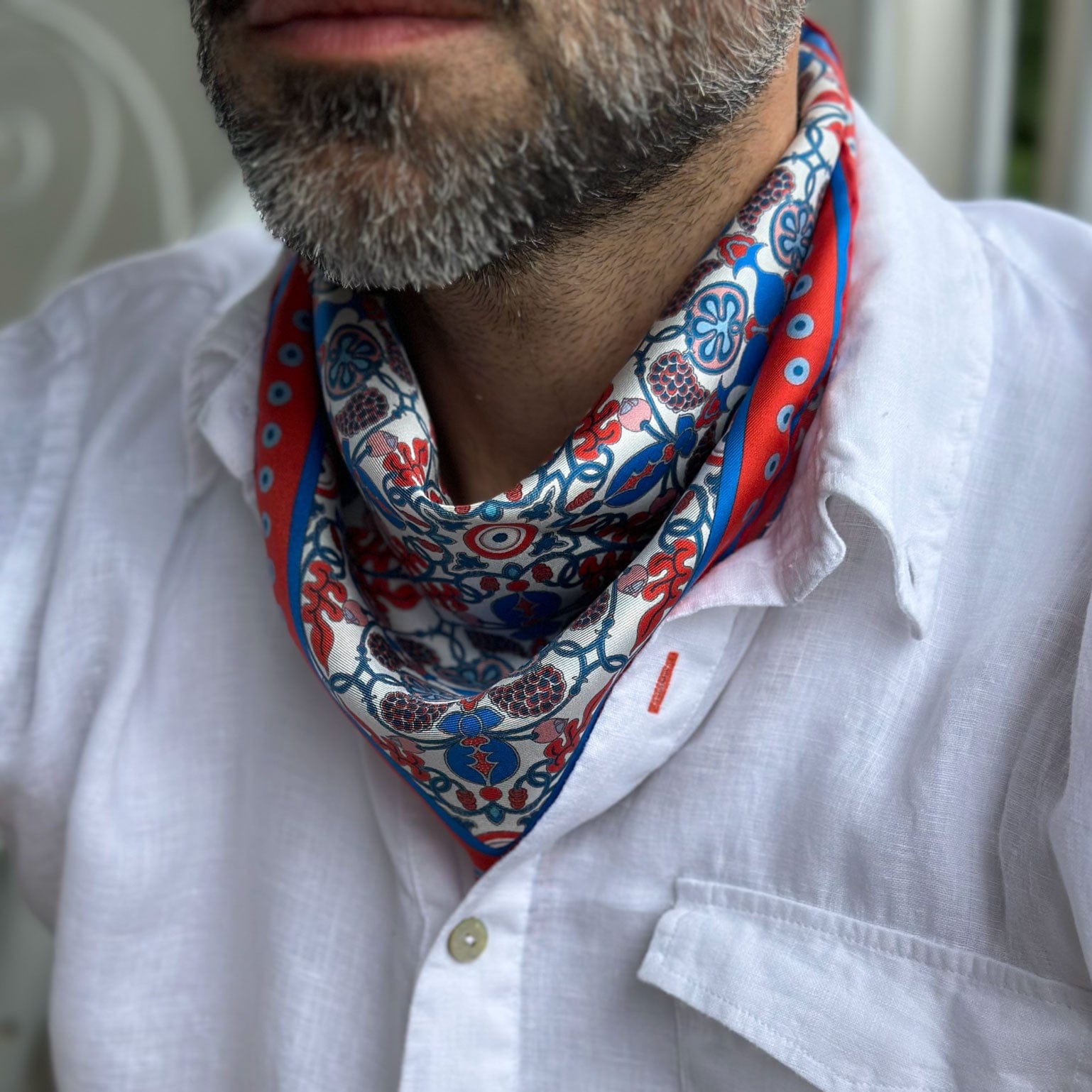 Red Patterned Italian Silk Neckerchief