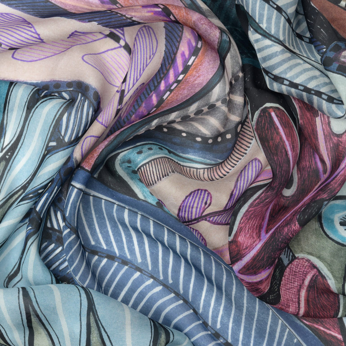 Designer Large Silk Wrap - Blue & Plum