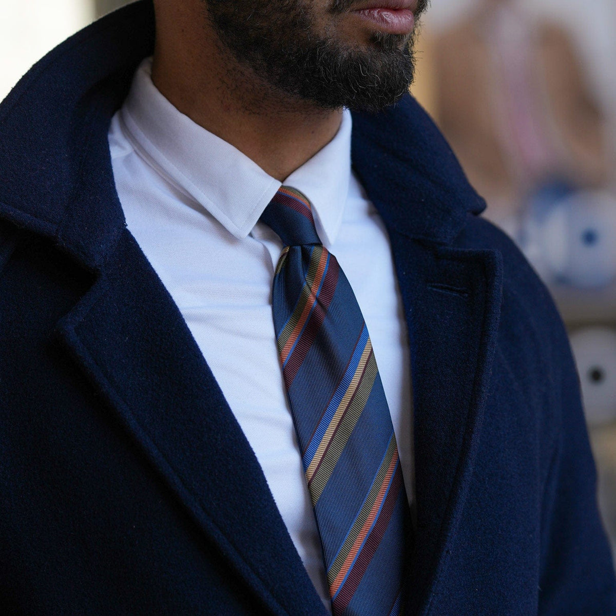 handmade regimental navy striped Italian silk tie