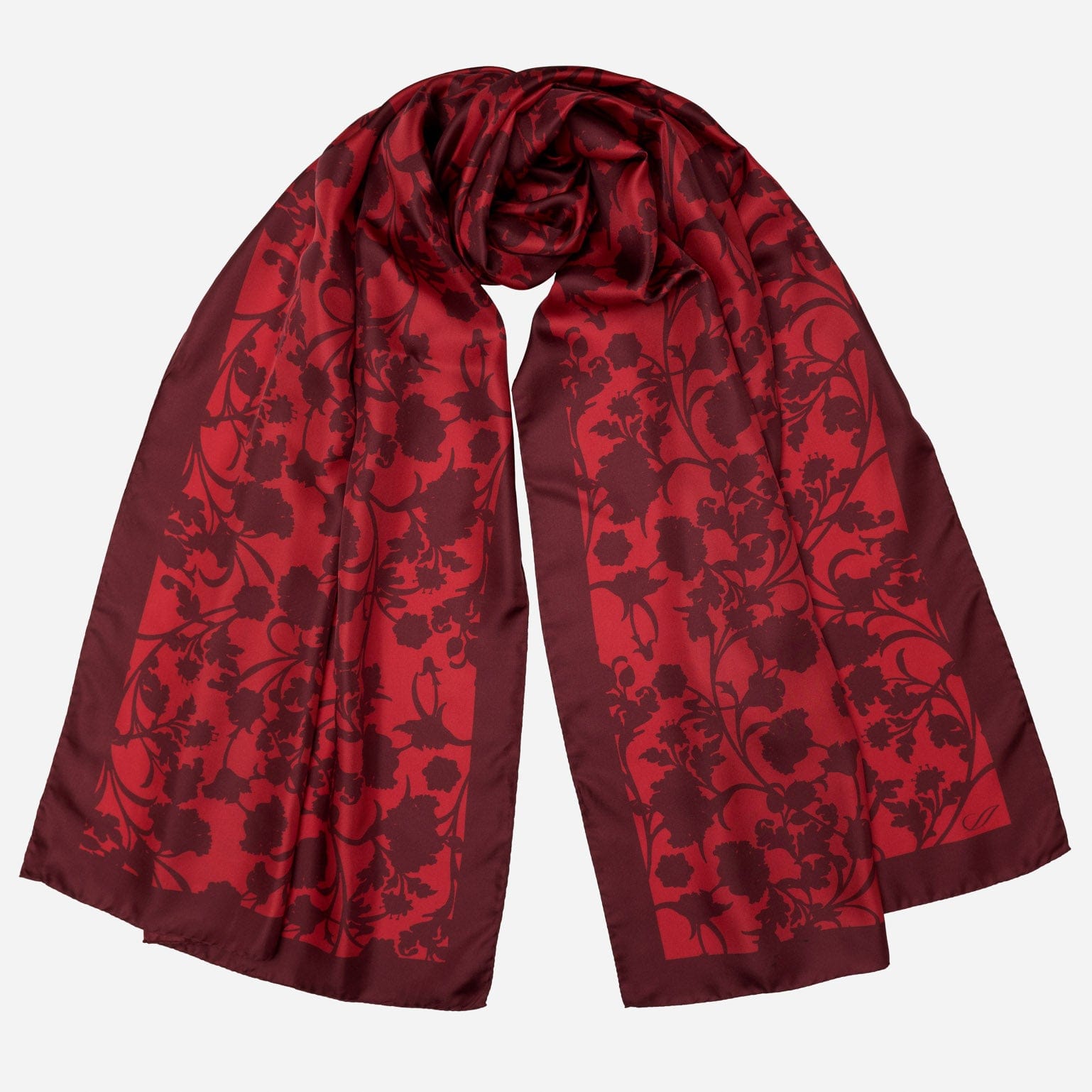 Ruby Red Floral Silk Evening Shawl