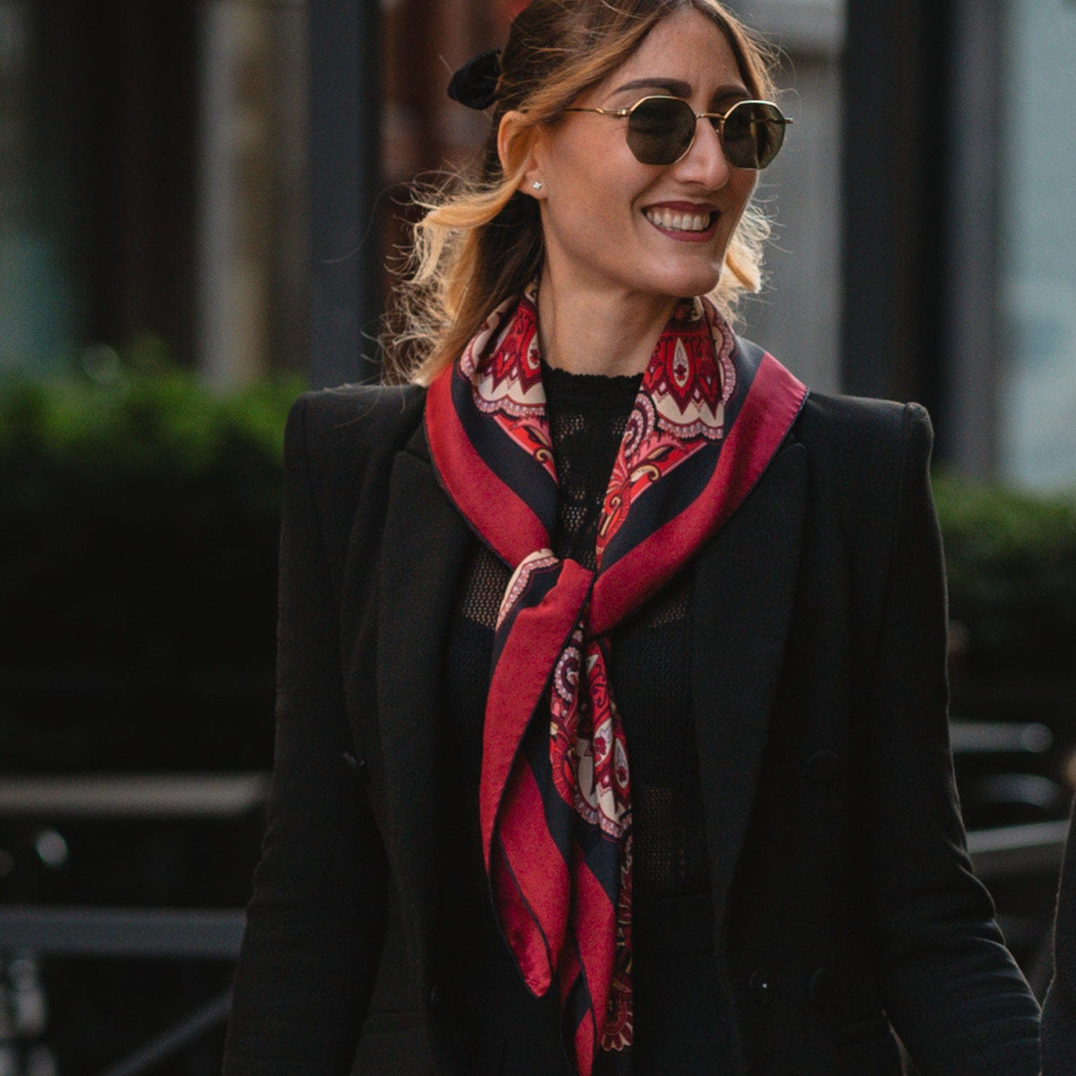 Ruby red Italian silk square head scarf