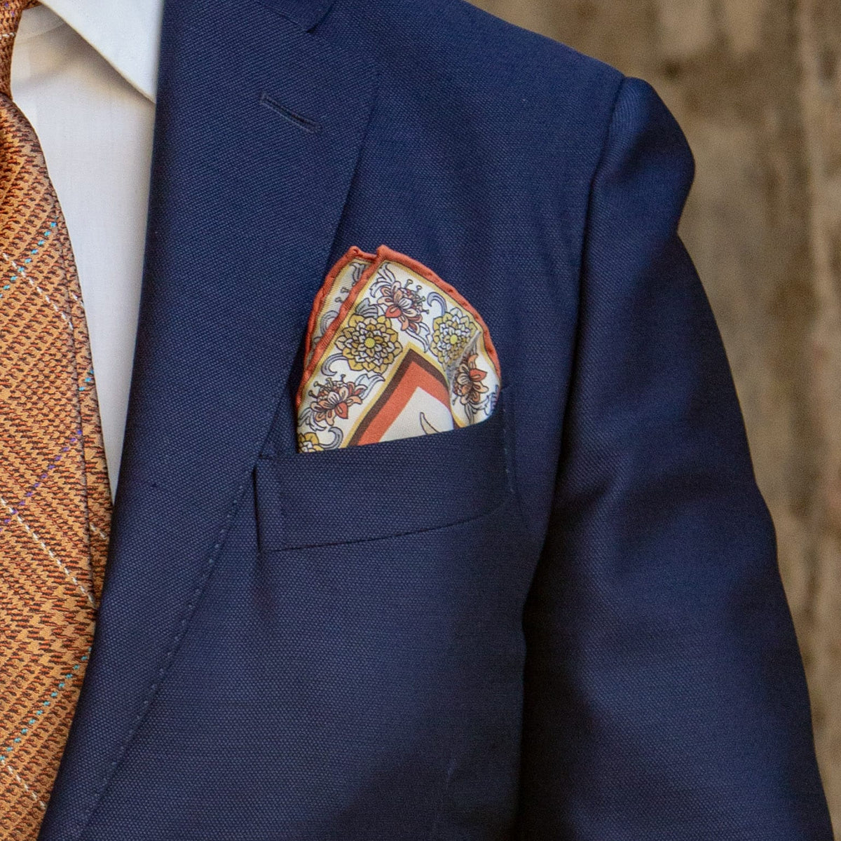 Orange Floral Italian Silk Pocket Square