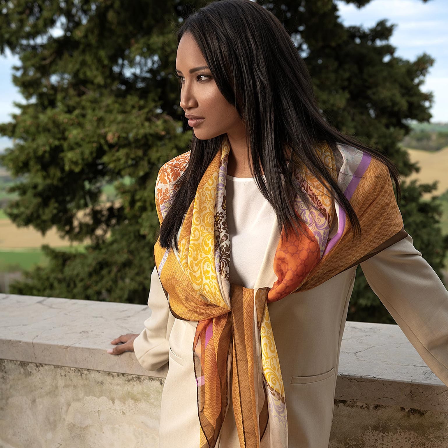 Luxury extra large Italian silk scarf for women