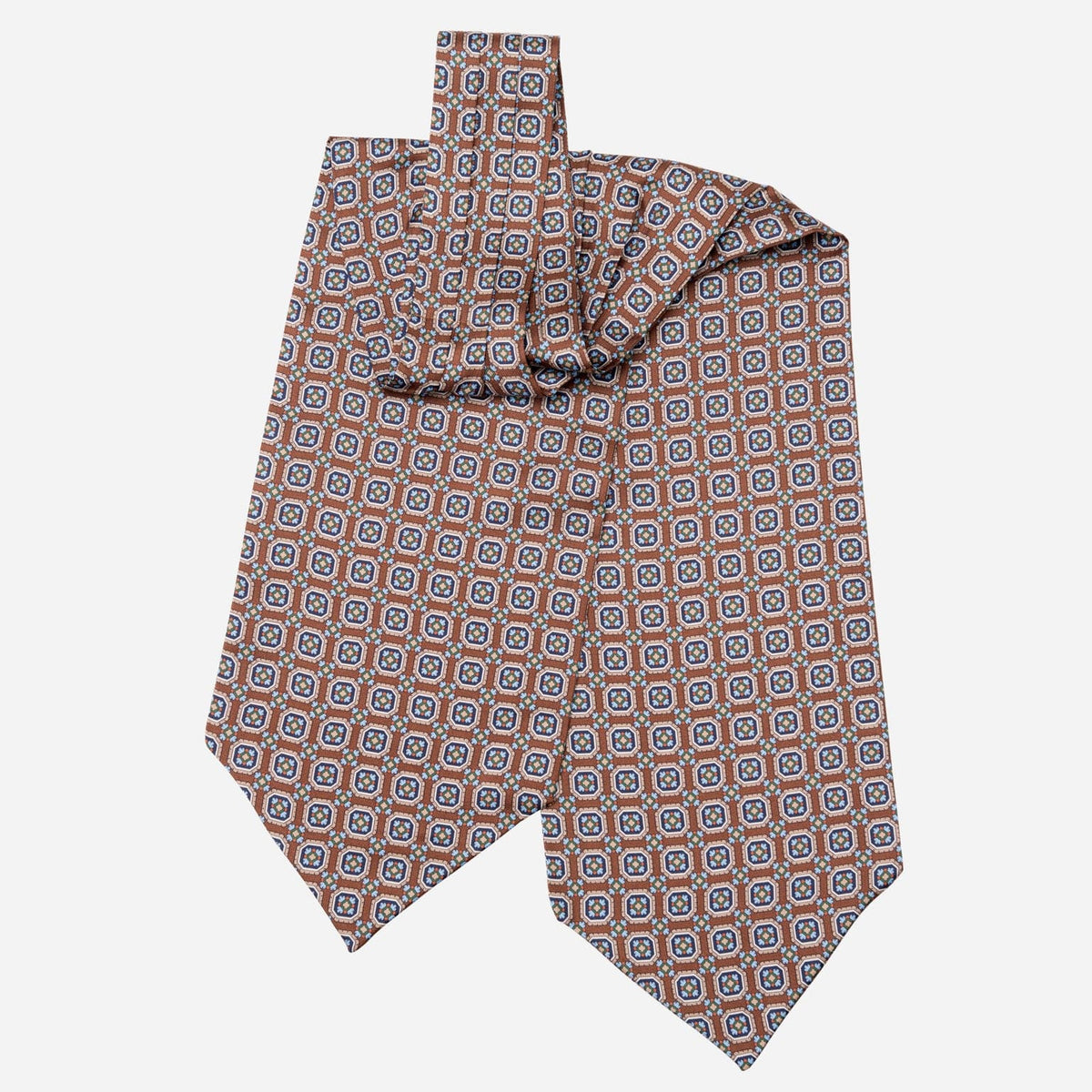 Brown Silk Ascot Tie Day Cravat - Made in Italy