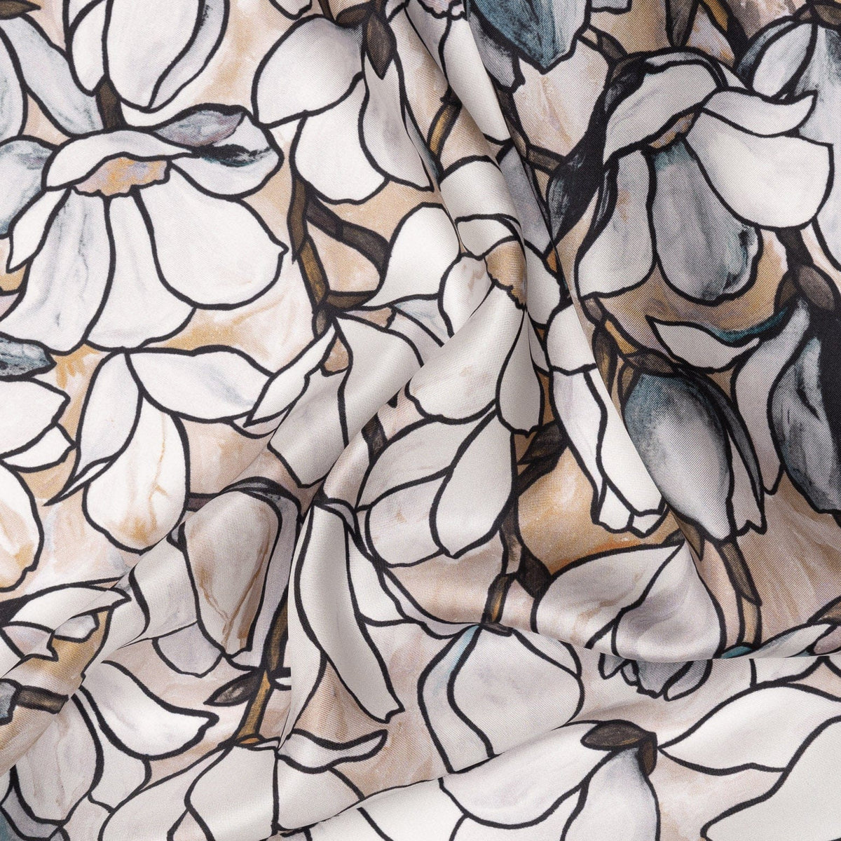 Women's Silk Bandana Floral Teal & Tan