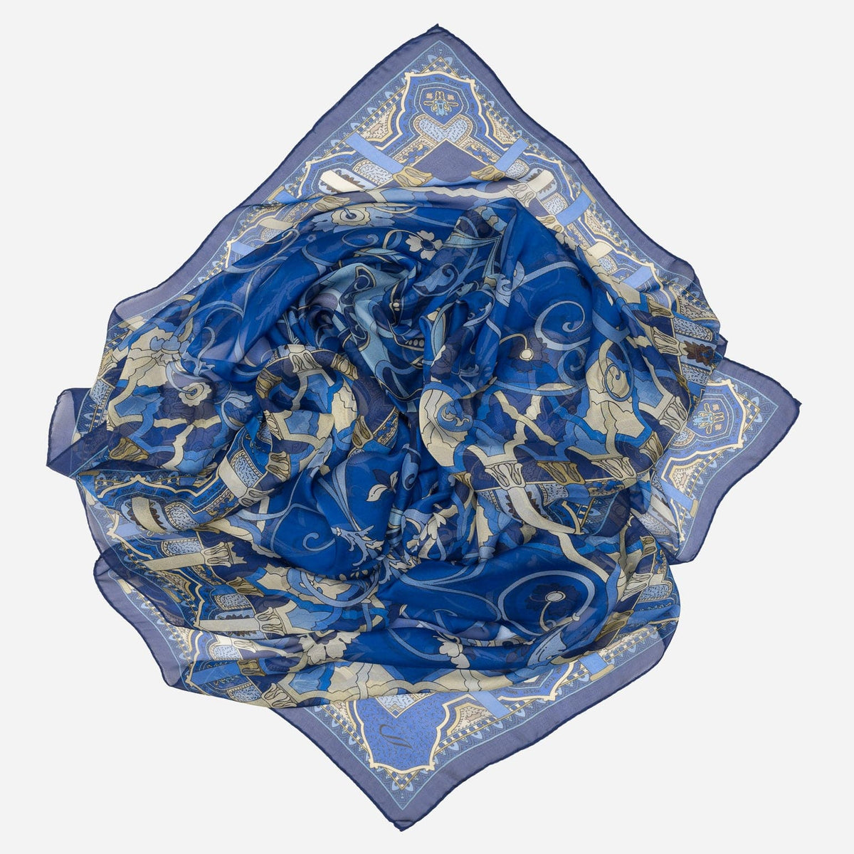 Blue Floral Silk Large Shawl Wrap