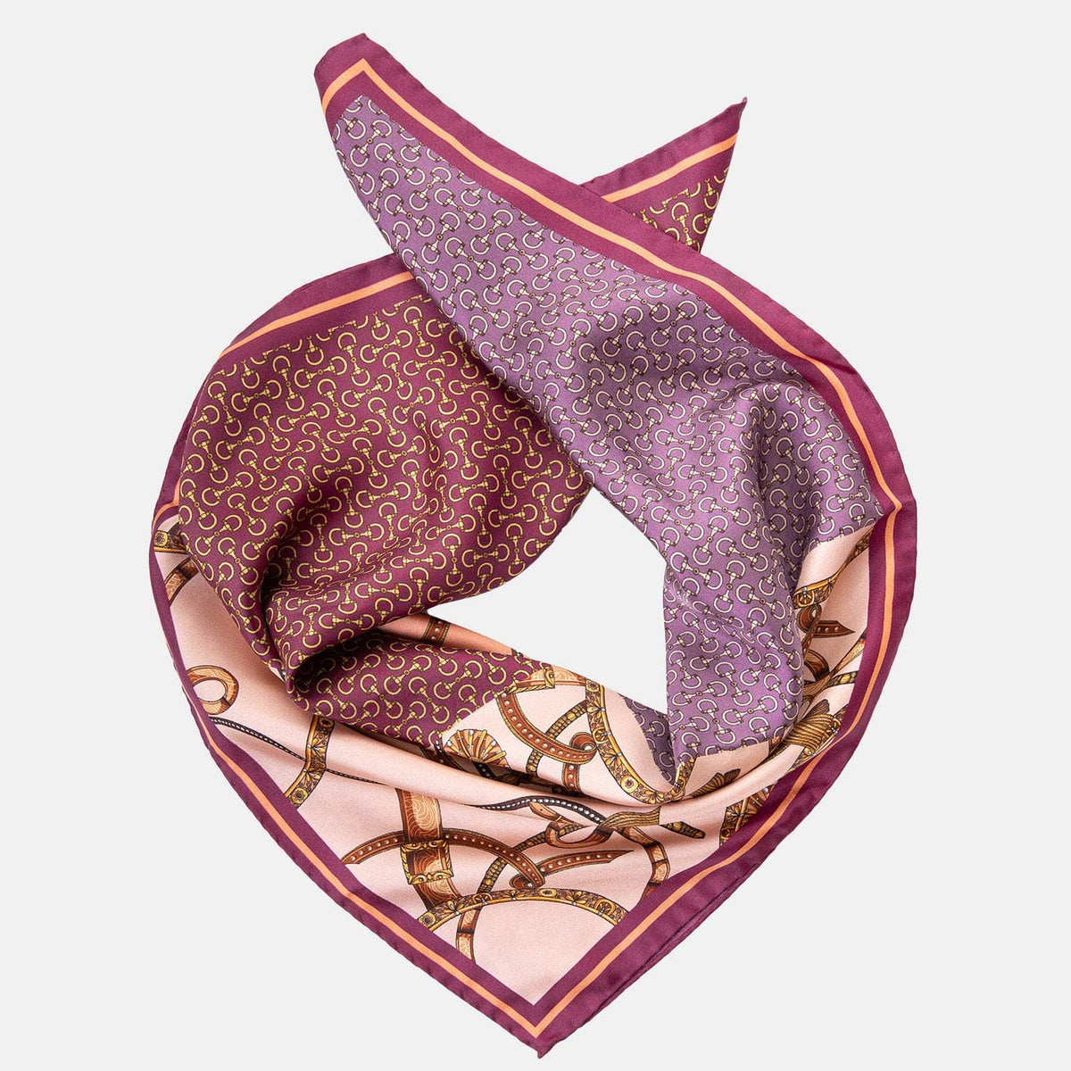 Plum and Pink Equestrian Print Italian Silk Neckerchief