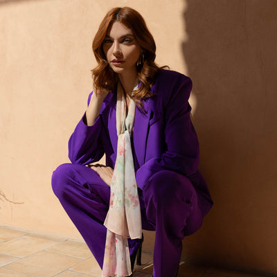 pastel pèink flower print long silk scarf made in Italy