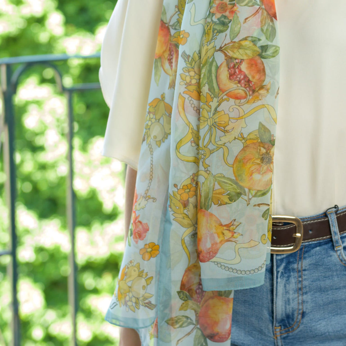 Women's Aqua Italian Long Silk Scarf