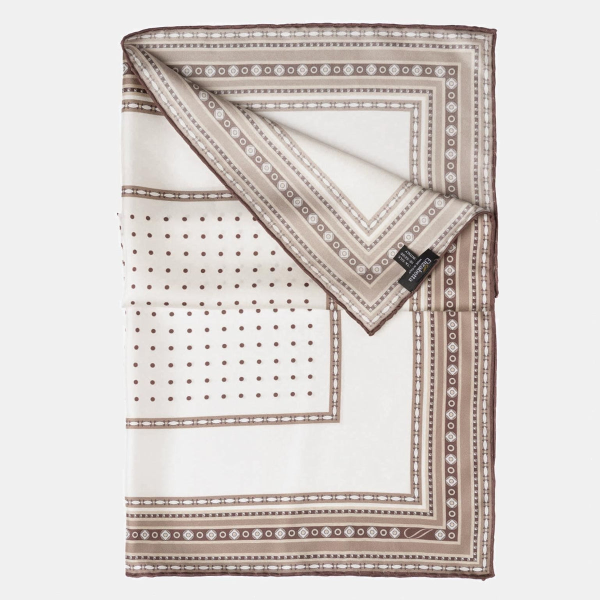 Beige and White Silk Italian Pocket Square