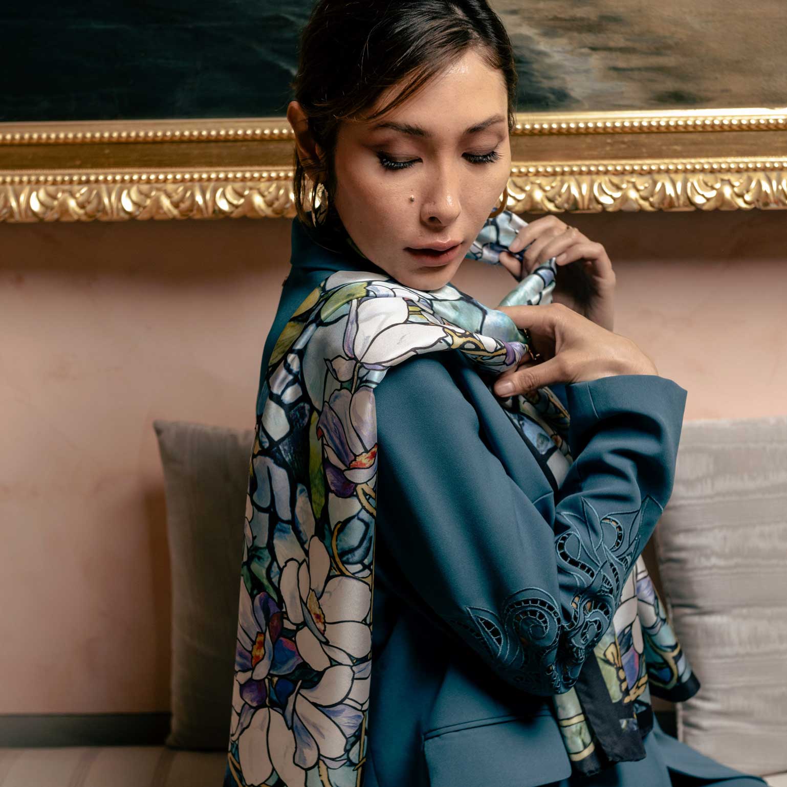 Womens Long Silk Scarf - Tiffany Glass