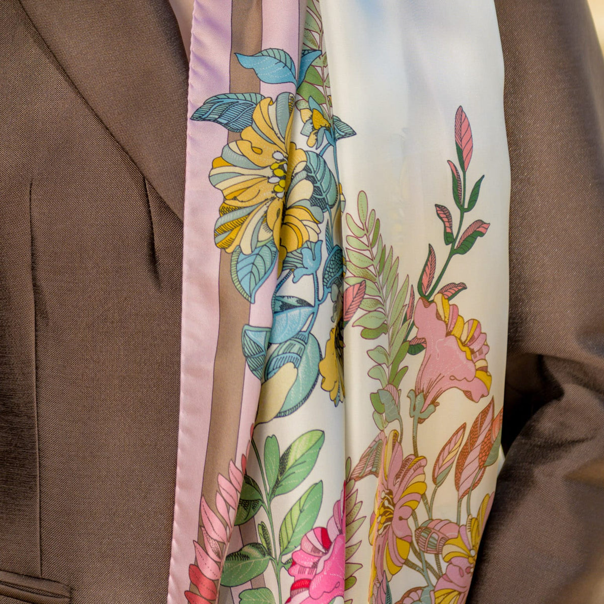 Italian Pink Floral Long Silk Scarf
