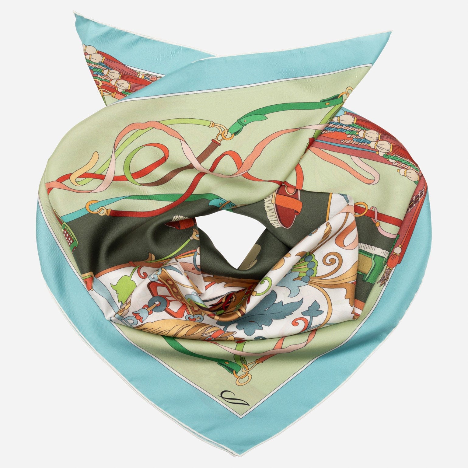 Designer Italian Silk Square Scarf - Green