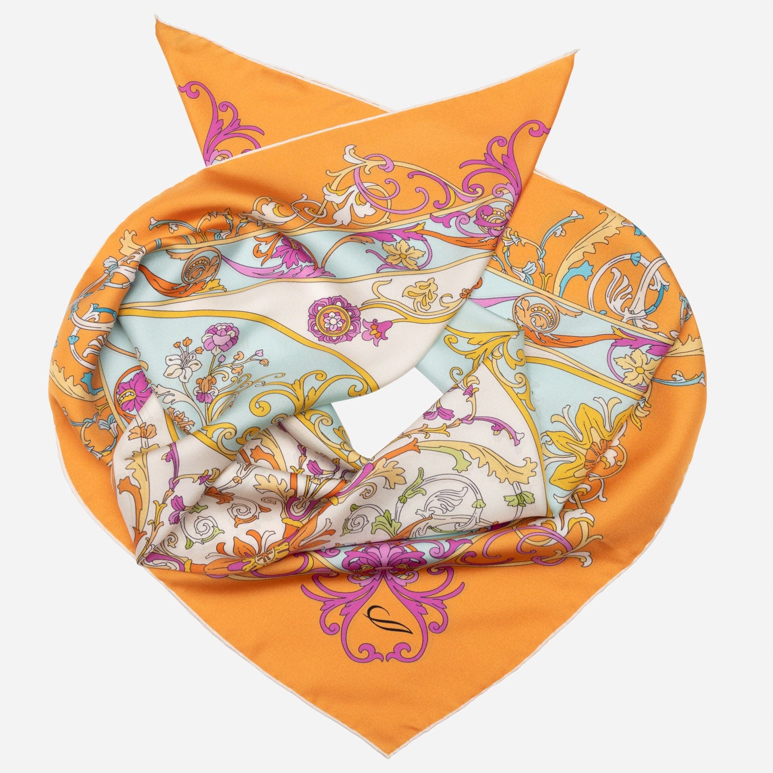 Designer Italian Silk Square Scarf - Orange