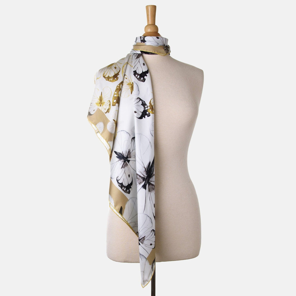 Yellow Bronze Butterfly Print Silk Square Scarf