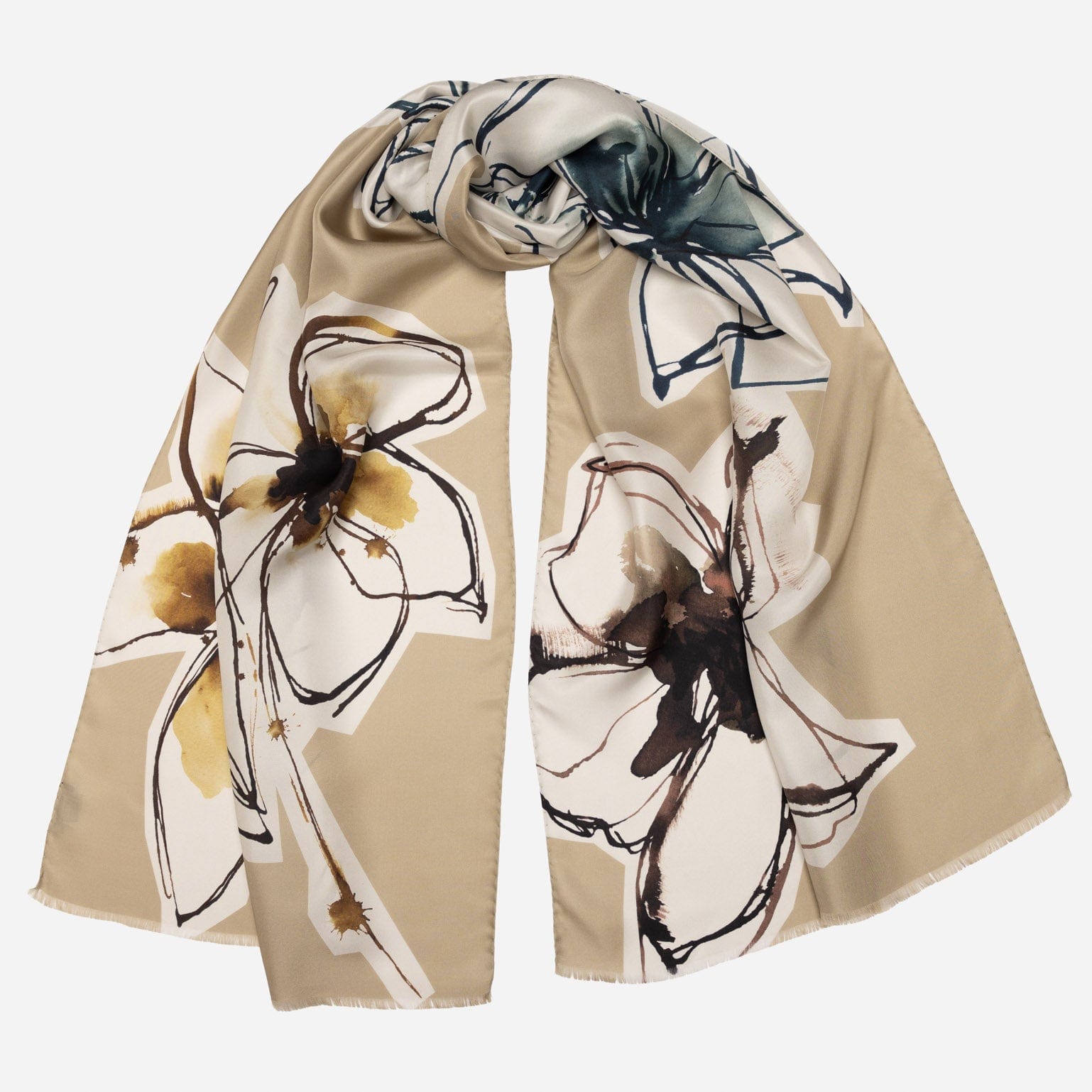 Women's Beige Long Silk Scarf