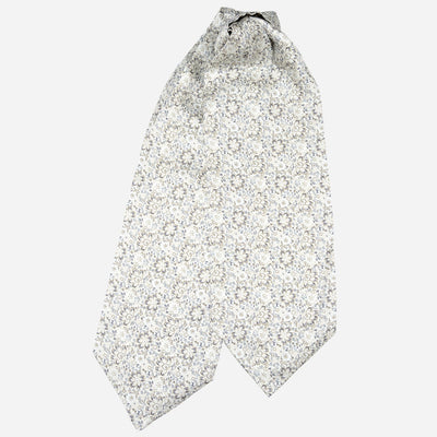 Silver Grey Floral Italian Silk Ascot Tie