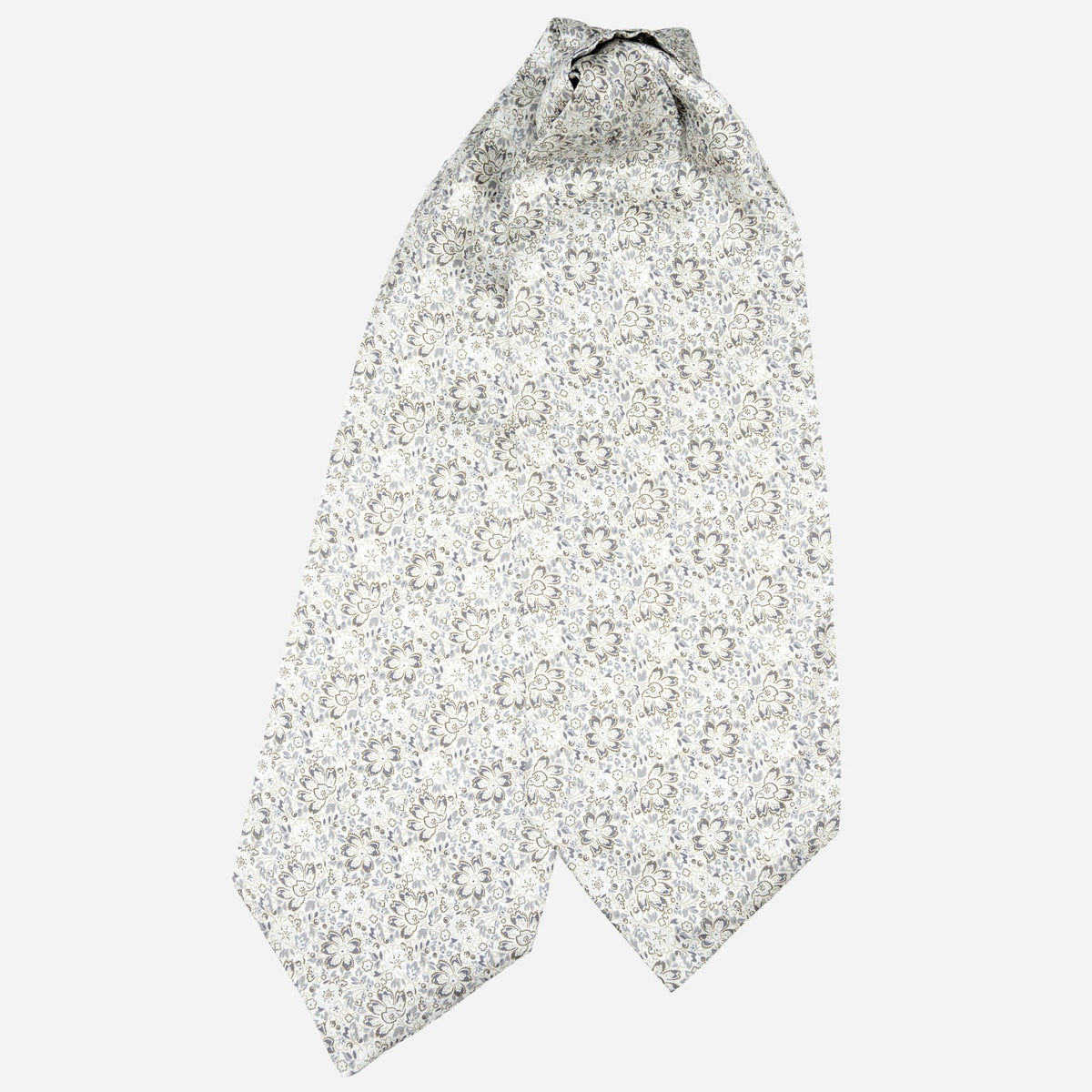 Silver Grey Floral Italian Silk Ascot Tie