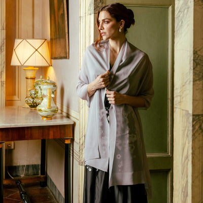 Silver Large Silk Georgette Wrap Shawl
