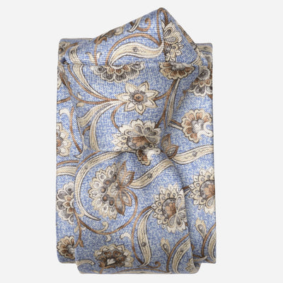 Handmade Italian Blue Floral Silk Tie