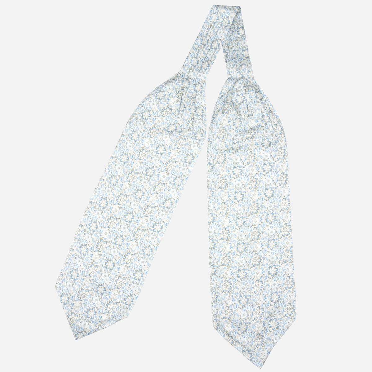 Sky Blue Floral Italian Silk Ascot Tie