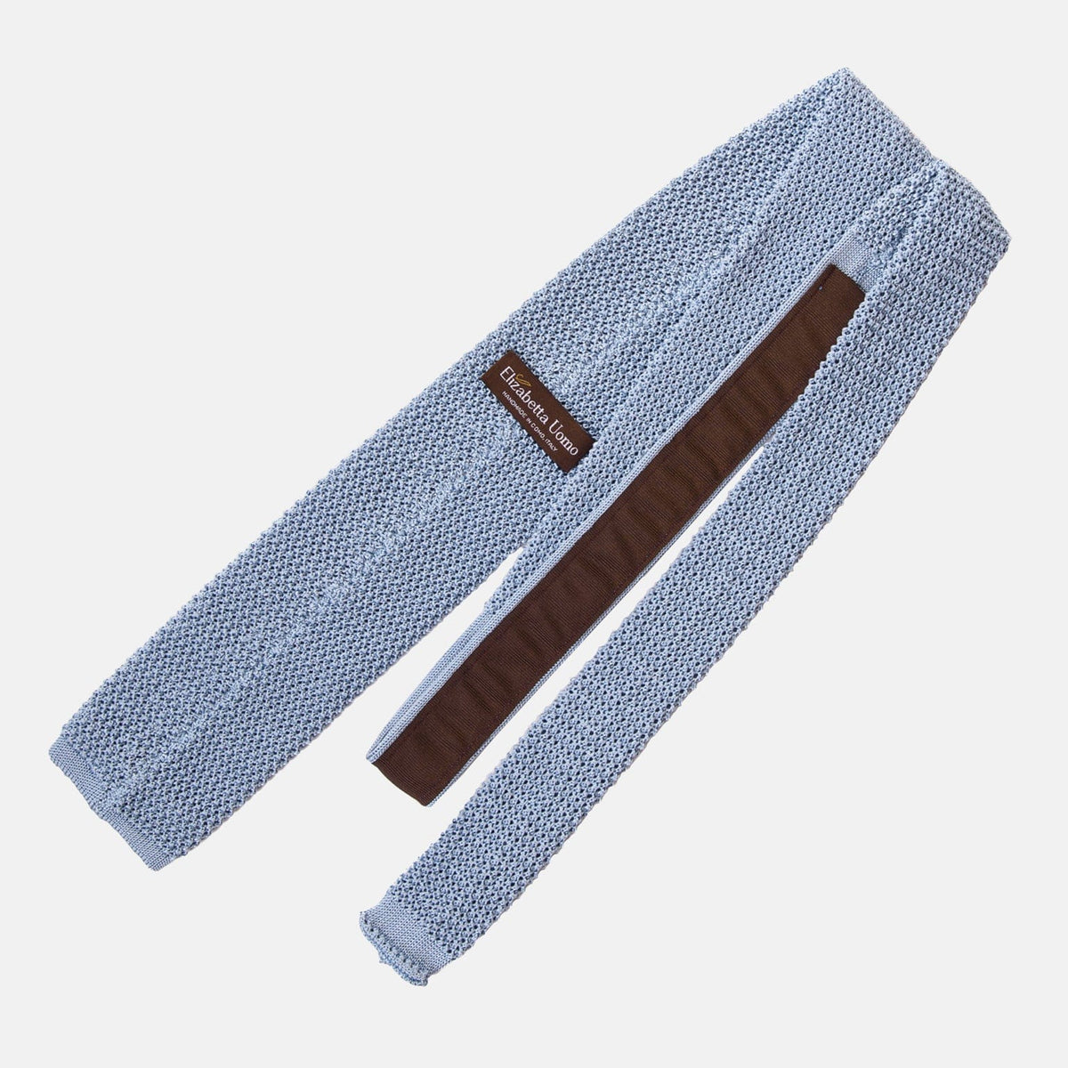 Handmade Italian Sky Blue Knitted Silk Tie 