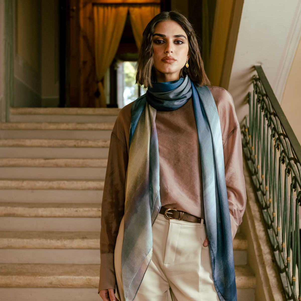 Ocean Blue Modal Silk Square Scarf