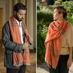 Orange Plaid 100% Italian Cashmere Scarf
