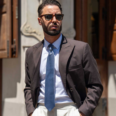 Blue Italian Designer Silk Tie for Men