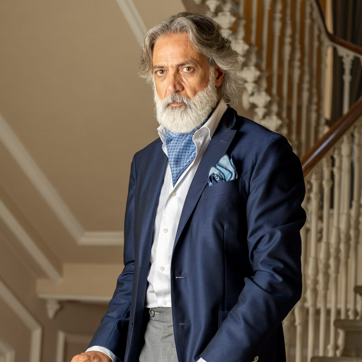 Blue Italian Silk Ascot Tie