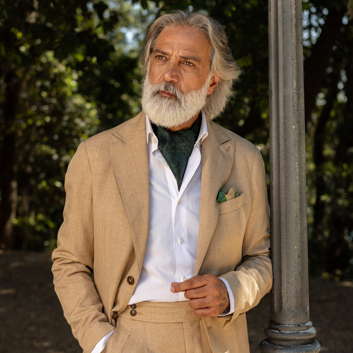 Floral Green Italian Silk Ascot Tie