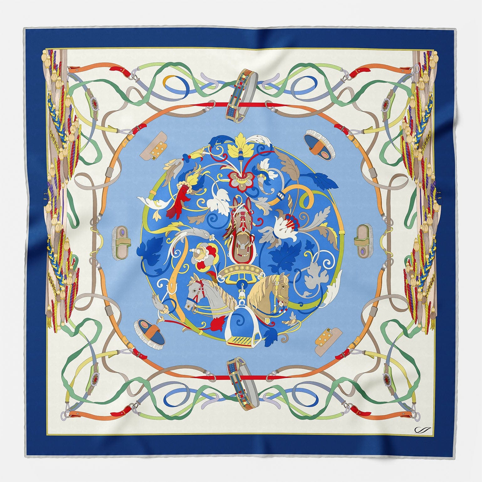 Designer Italian Silk Square Scarf - Blue