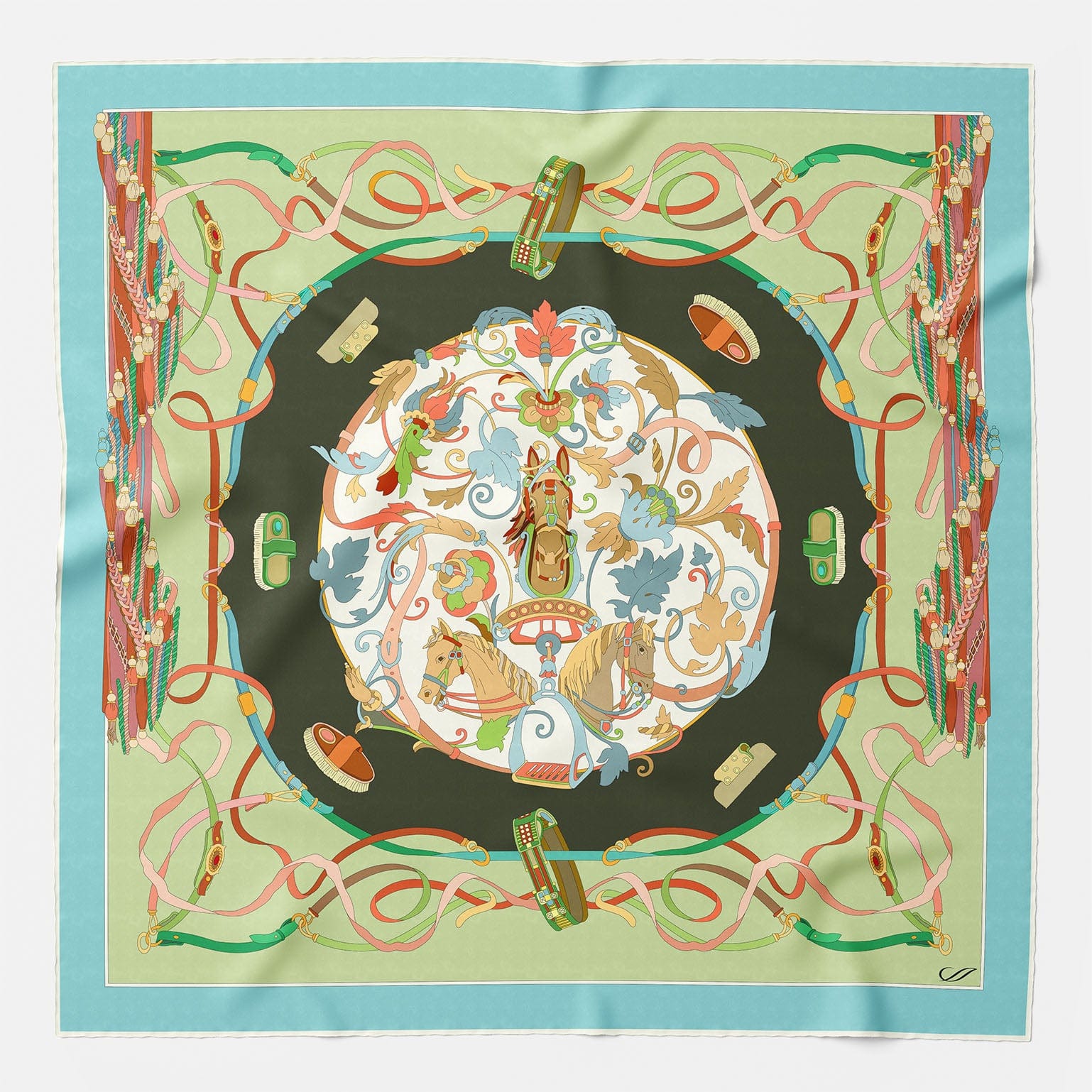 Designer Italian Silk Square Scarf - Green