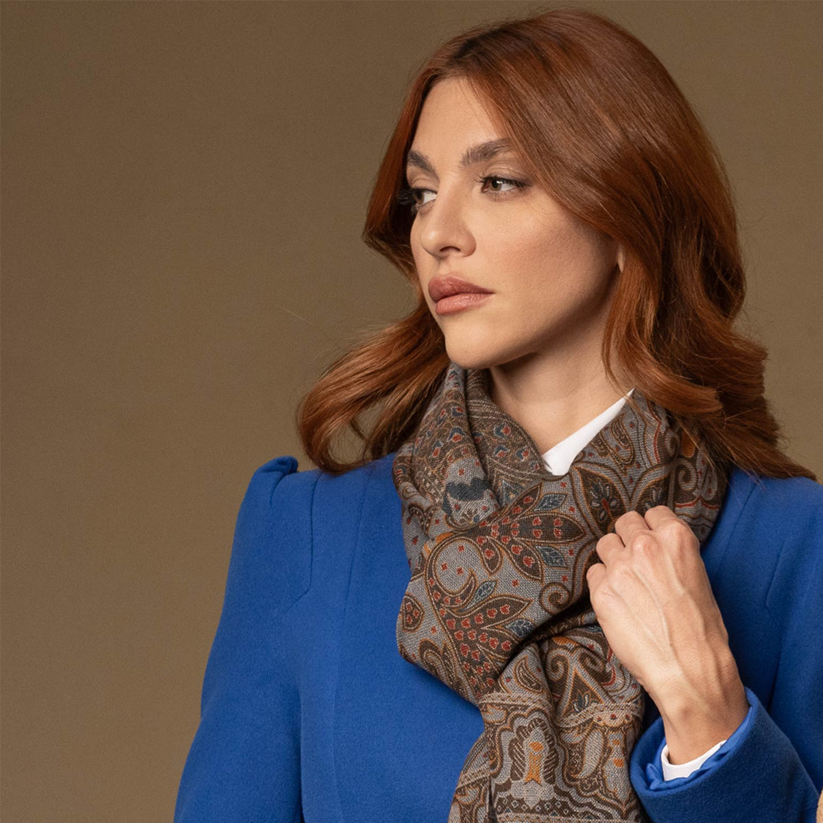 Lightweight Italian Wool Scarf - Steel Blue Paisley