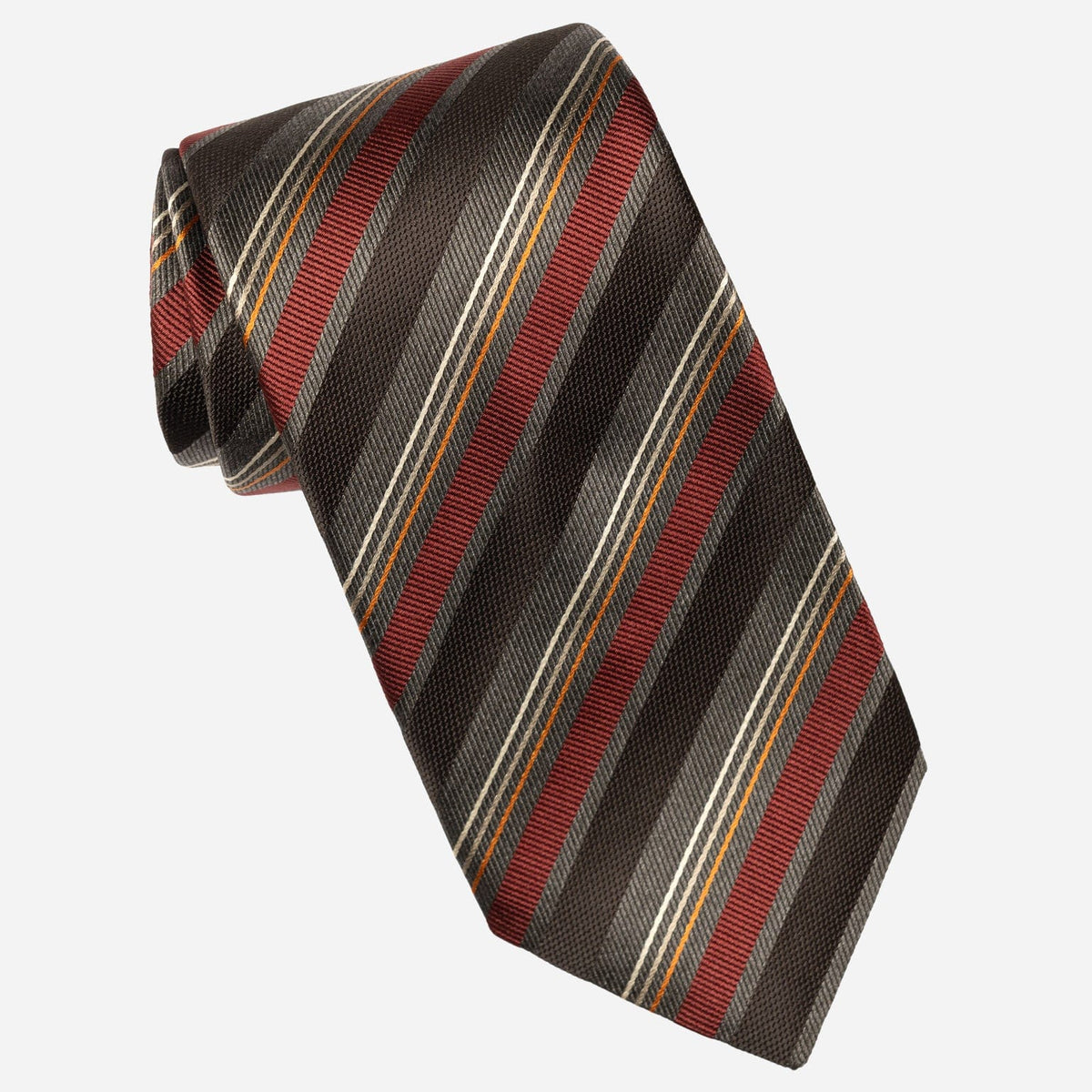 Burgundy and Grey Woven Striped Silk Tie