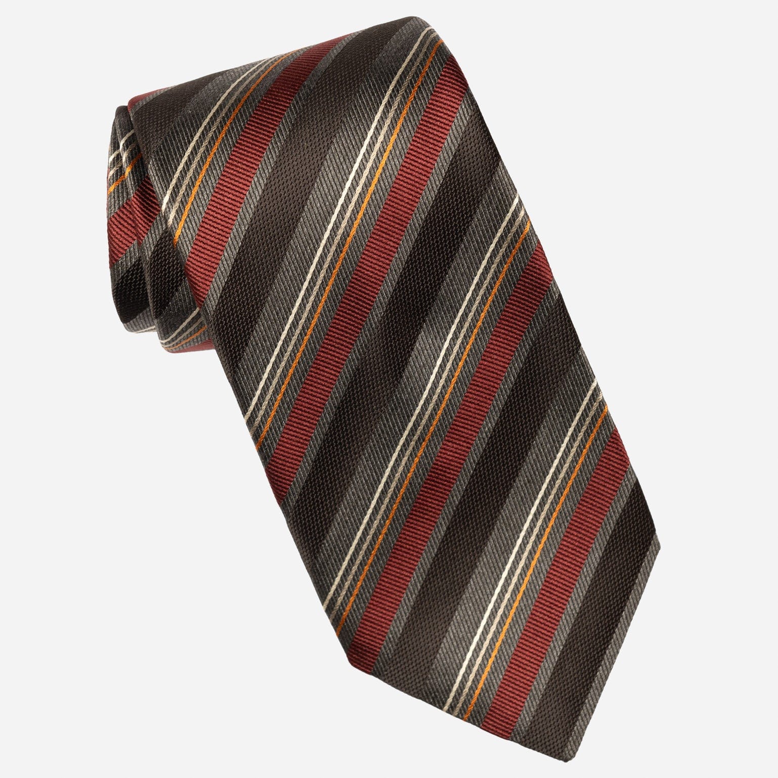 Burgundy and Grey Woven Striped Silk Tie