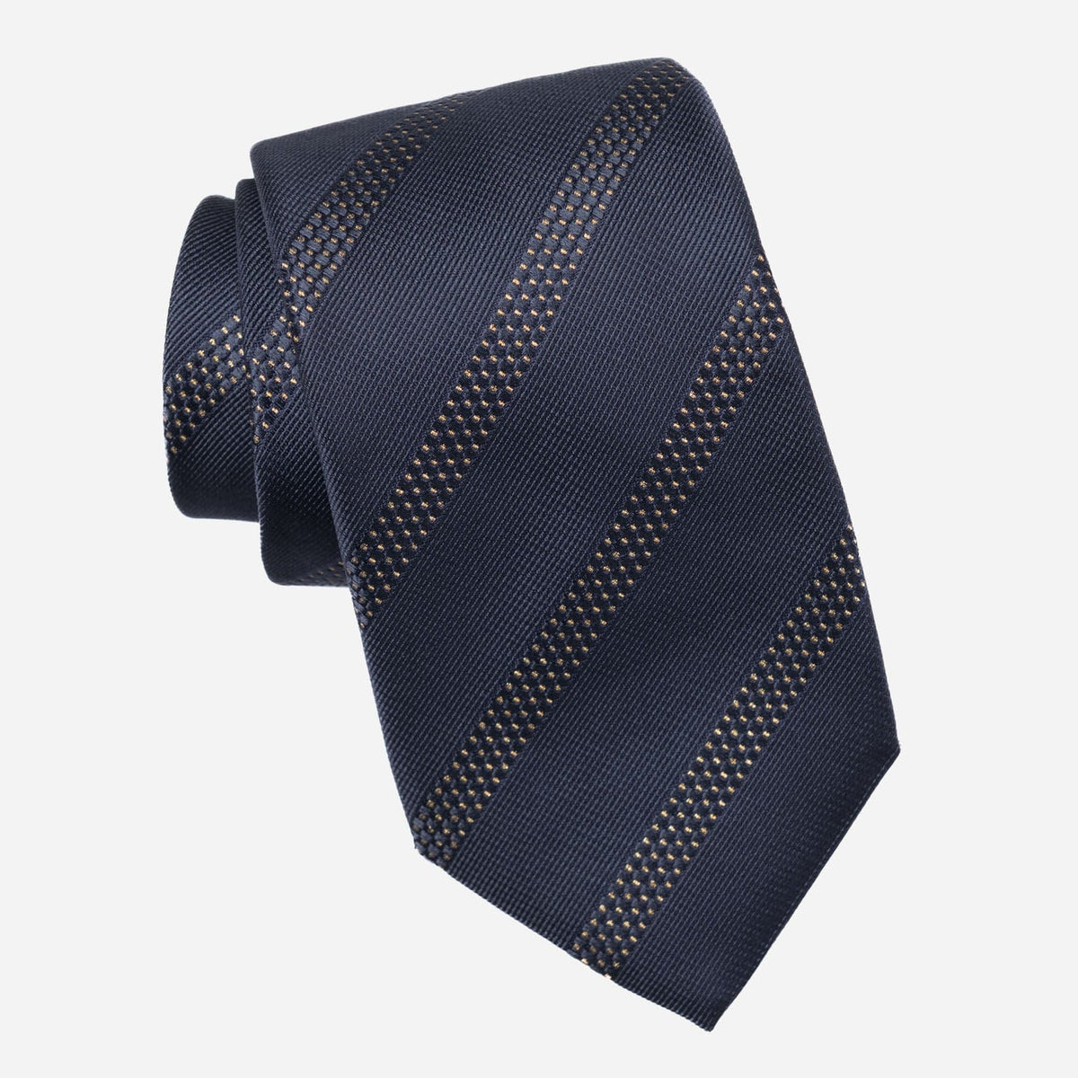 Dark blue and gold striped silk tie for men