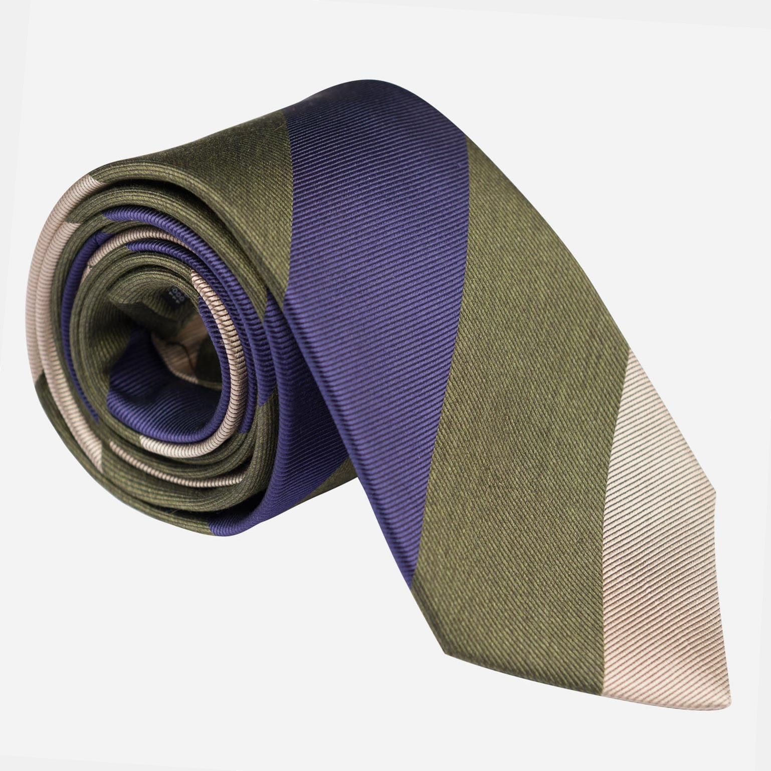 Extra Long Italian Silk Tie - Sage Green Stripes