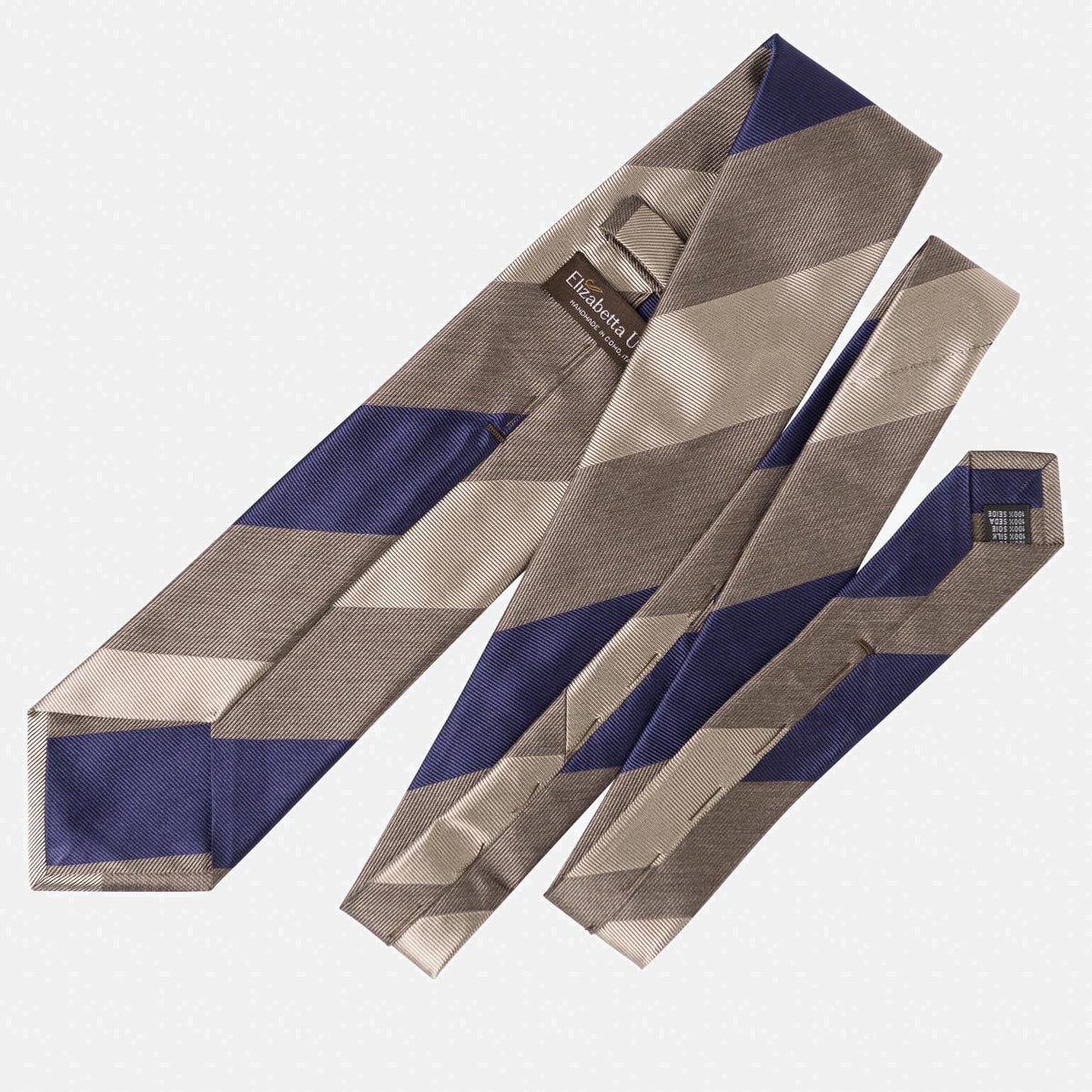 Extra Long Italian Silk Tie - Taupe Grey Stripes