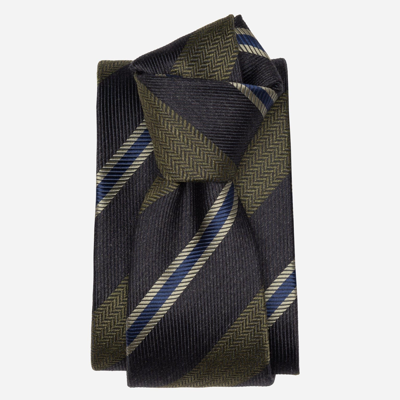 Italian Woven Stripes Navy and Green Tie