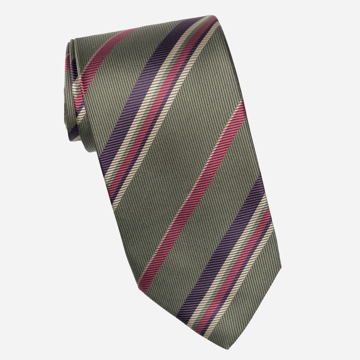 Sage Green Striped Italian Silk Tie