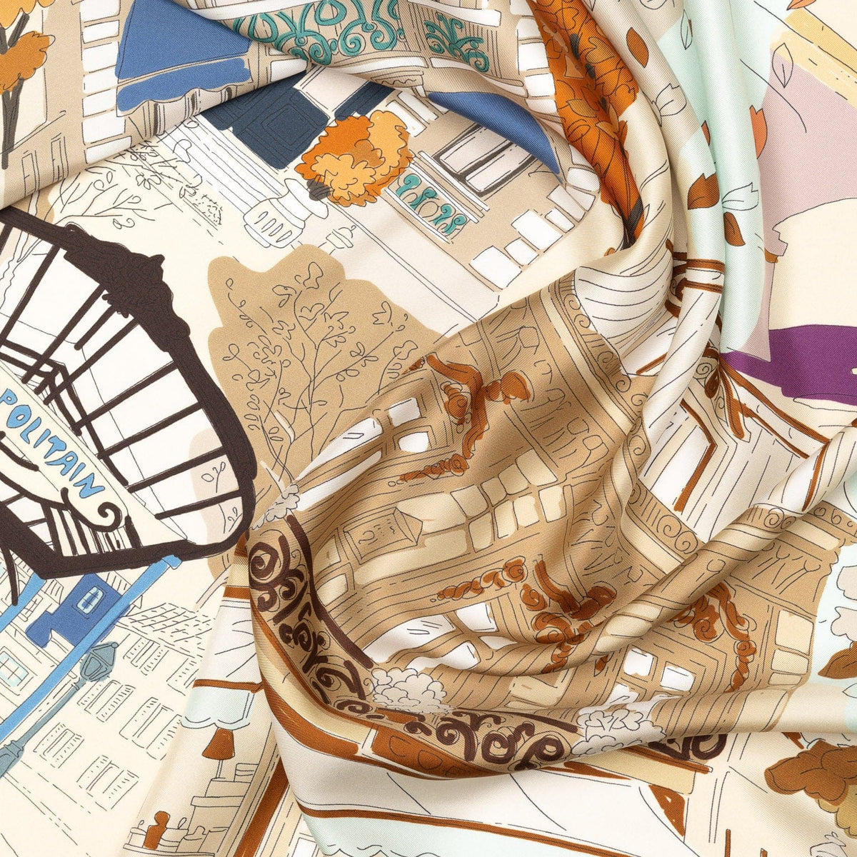 Tan and Aqua Italian Silk Square Scarf