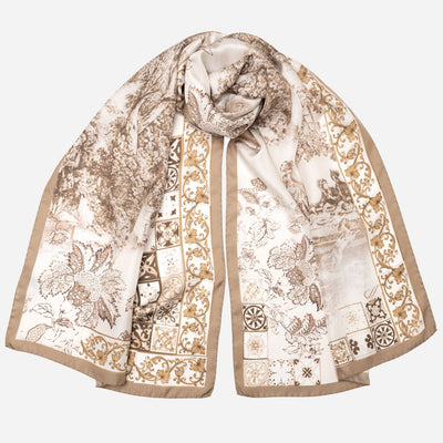 Women's Tan Italian Long Silk Scarf