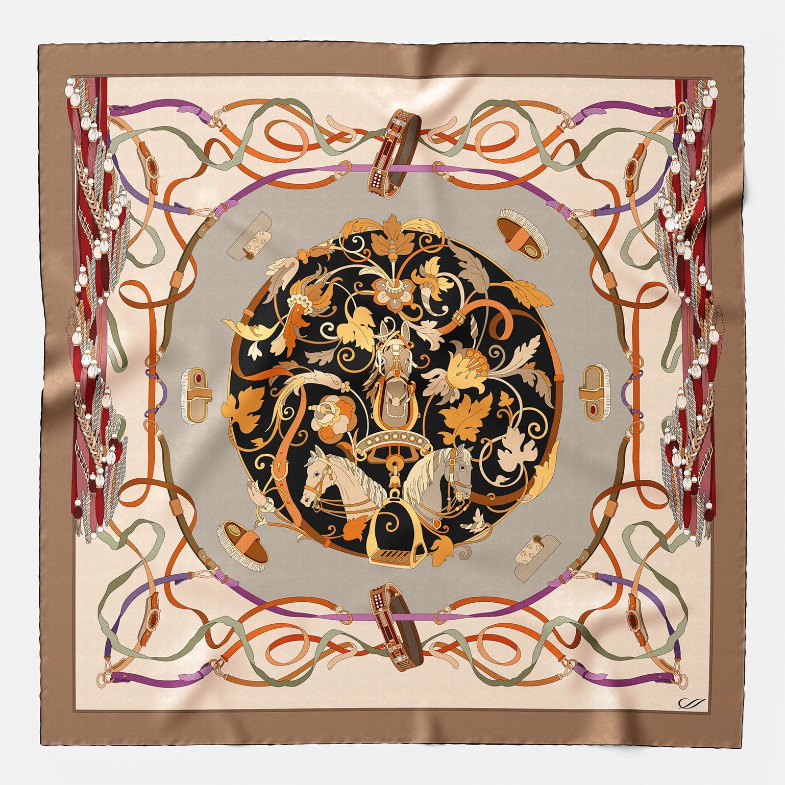 Designer Italian Silk Square Scarf - Tan
