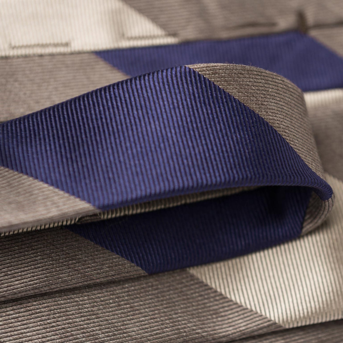 Extra Long Italian Silk Tie - Taupe Grey Stripes