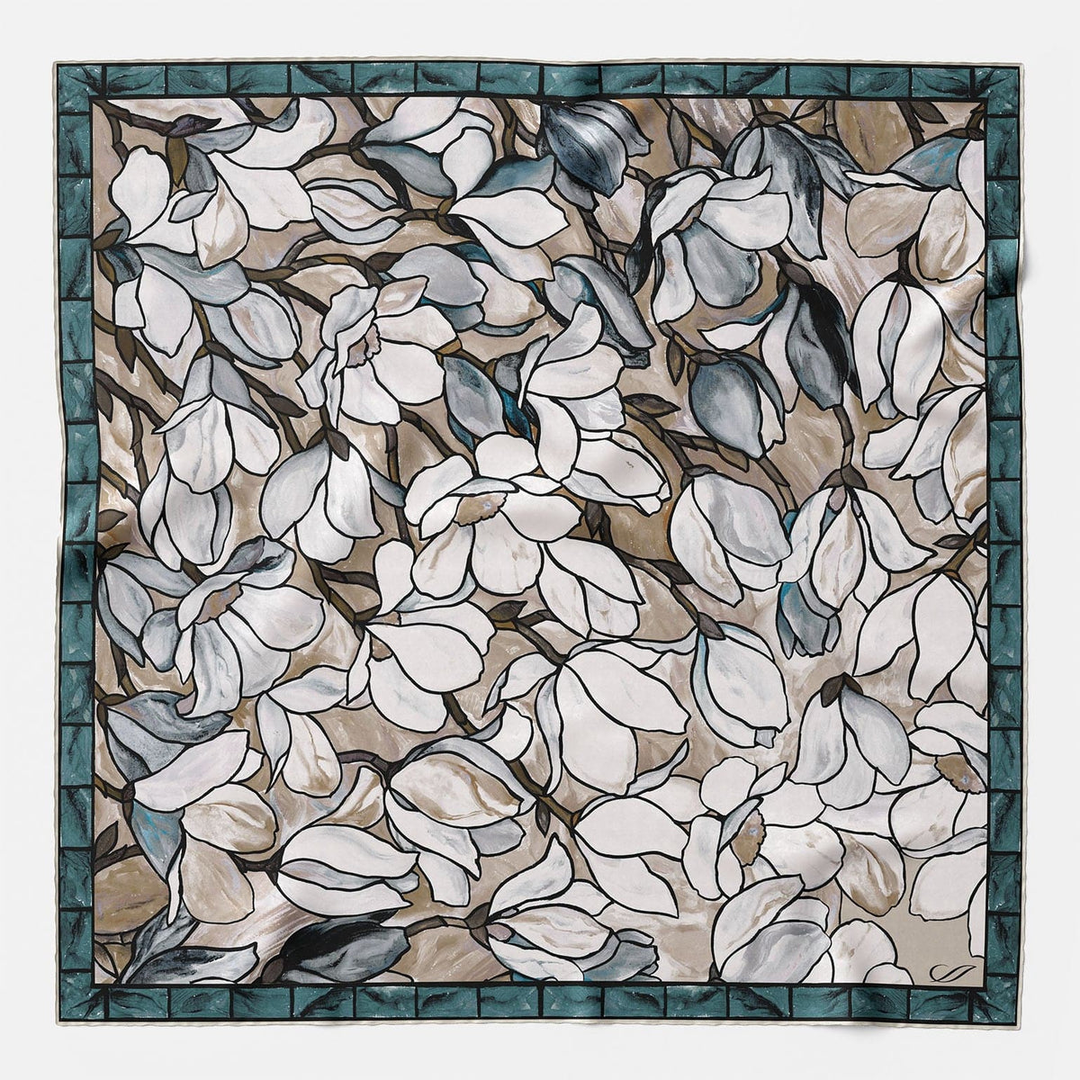 Silk Bandana - Teal Stained Glass Pattern
