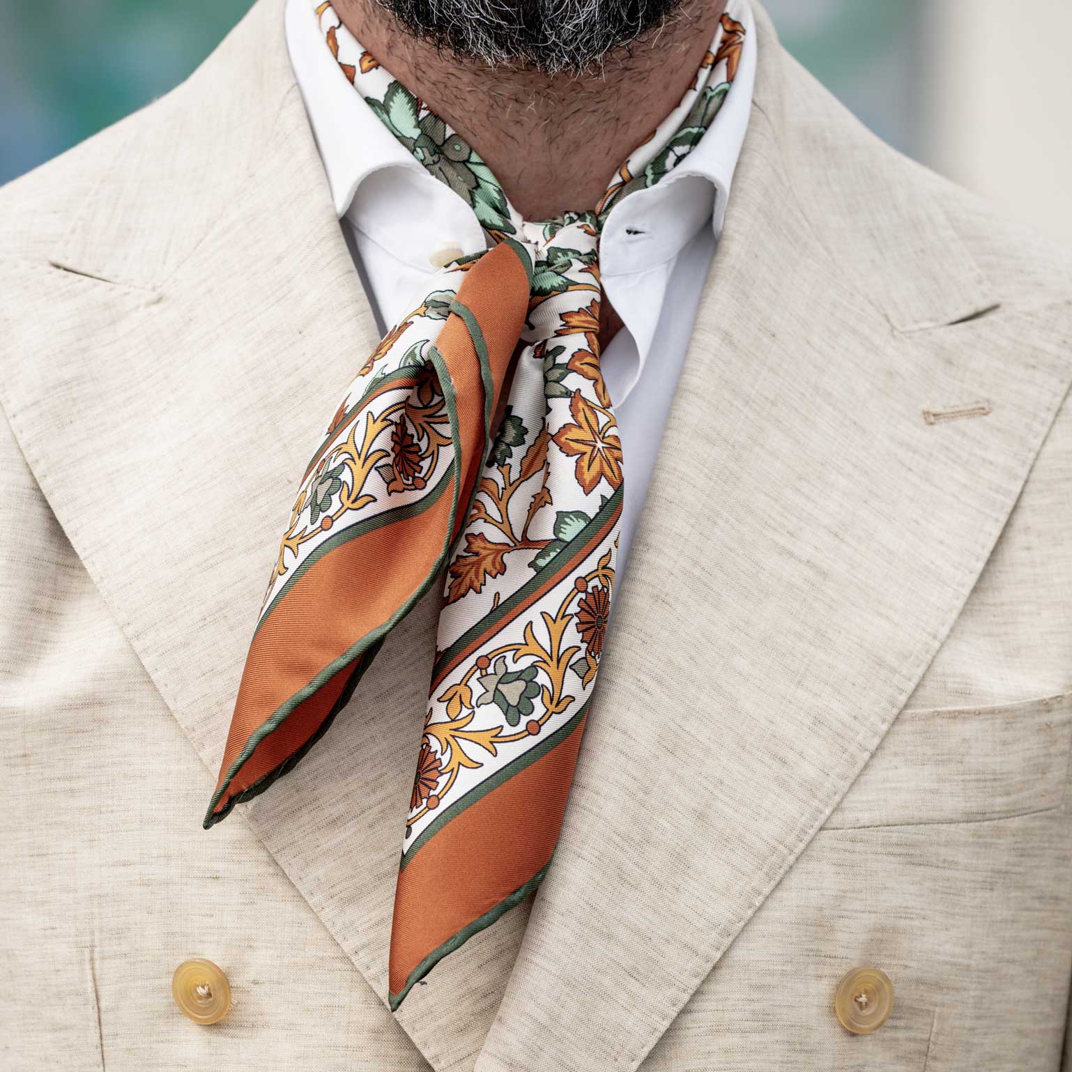 Terracotta Floral Italian Silk Neckerchief