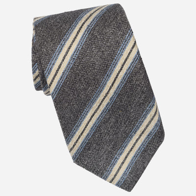 Dark Grey Striped Italian Designer Silk Tie