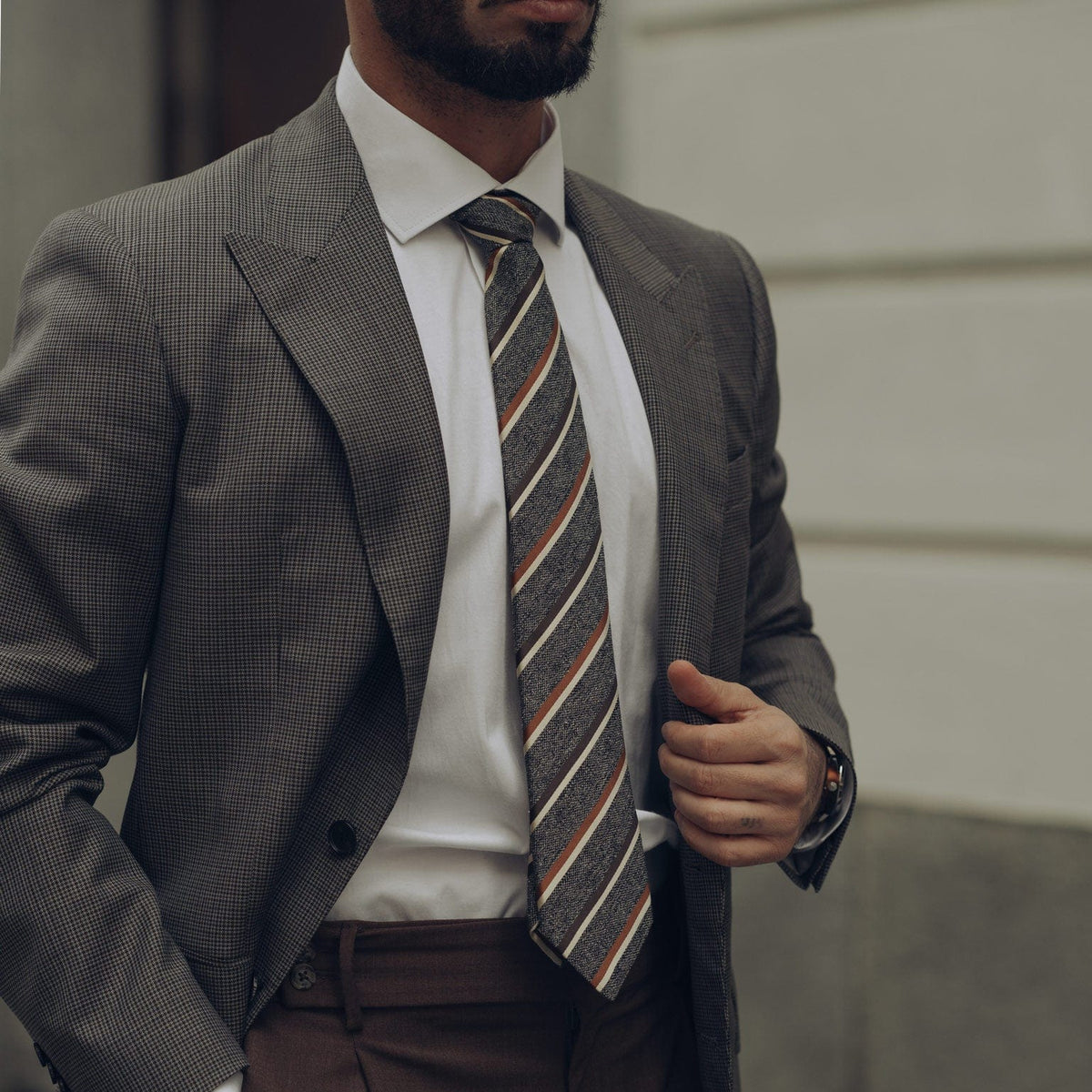 Luxury grey striped handmade Italian silk tie