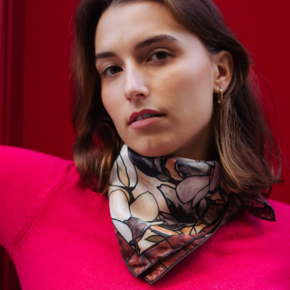 Silk Bandana - Brown Stained Glass Pattern